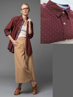 100% Cotton Men’s Burgundy Print Button-Up Shirt